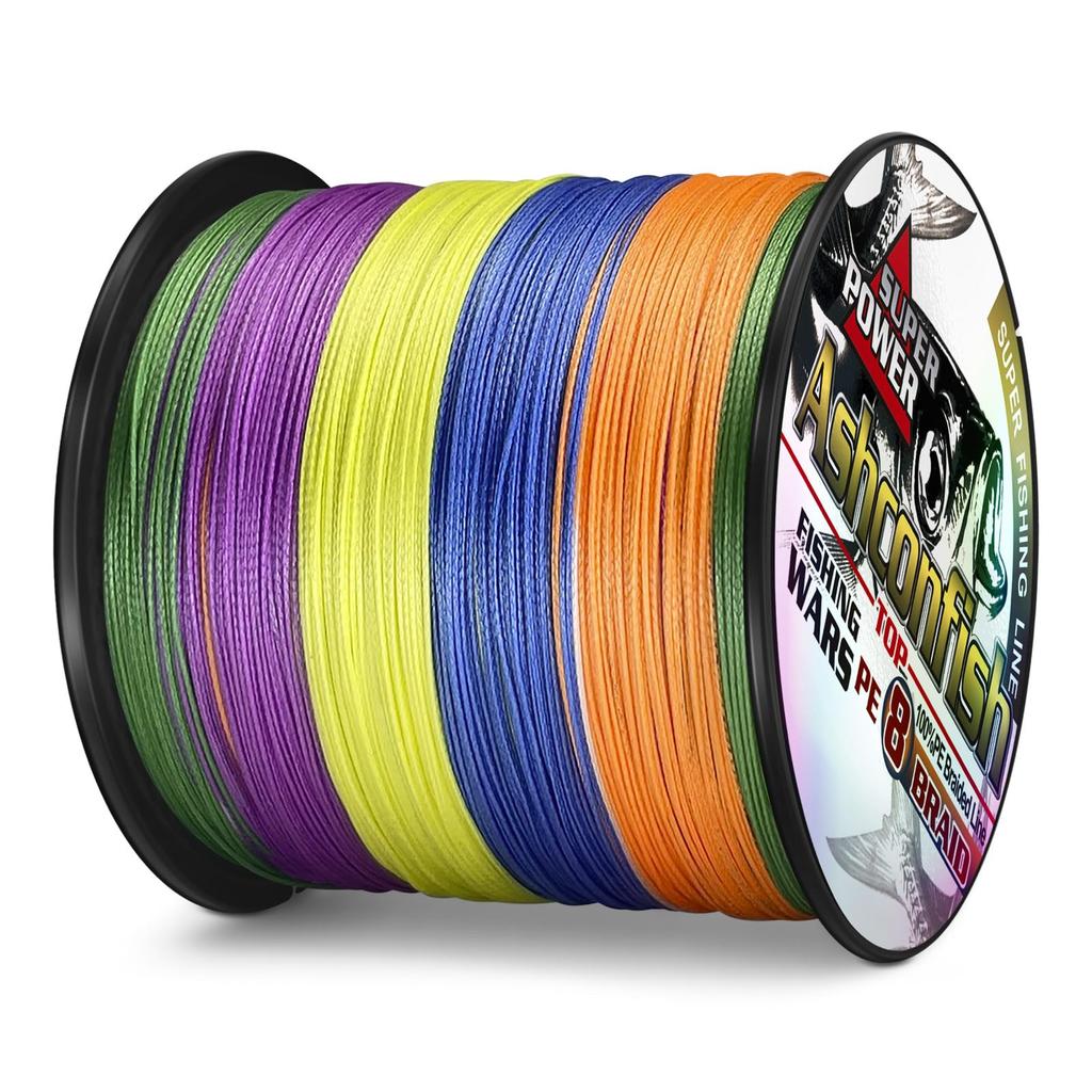 Ashconfish 8-strand PE Fishing Line, PE X8, Multi-color (yellow, White), 100M, 500M, 1000M, Ultra-strong, High-sensitivity, Abrasion-resistant, Low-st