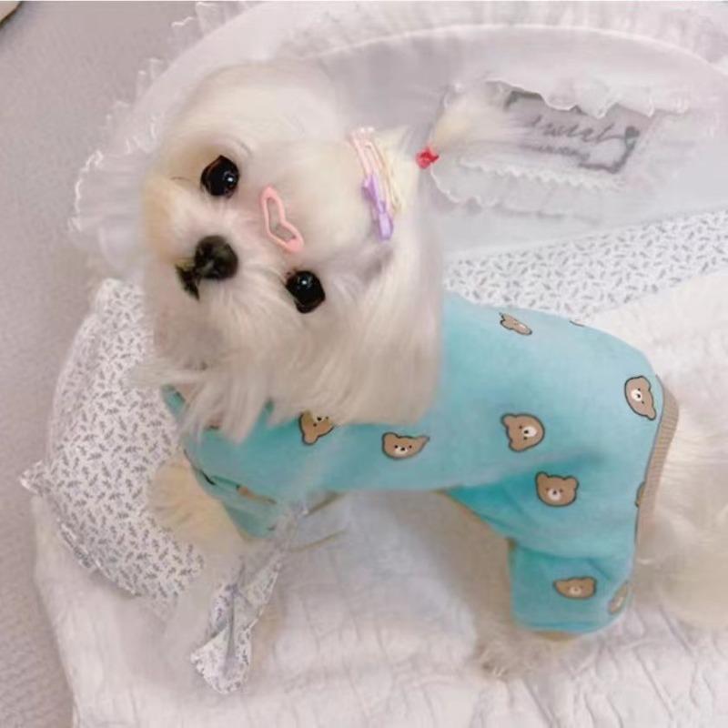 

Spring and Autumn New Pet Clothes Bear Pattern Thin Velvet Four-legged Teddy Bi Xiong Pomeranian Small and Medium Dogs Cute and Warm S chest 35 back 25 about 3-2 kg