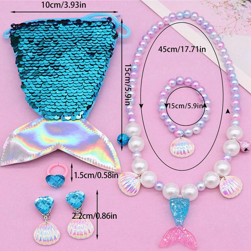 Mermaid Accessories Zircon Set Sequins Purse Necklace Bracelet Earrings