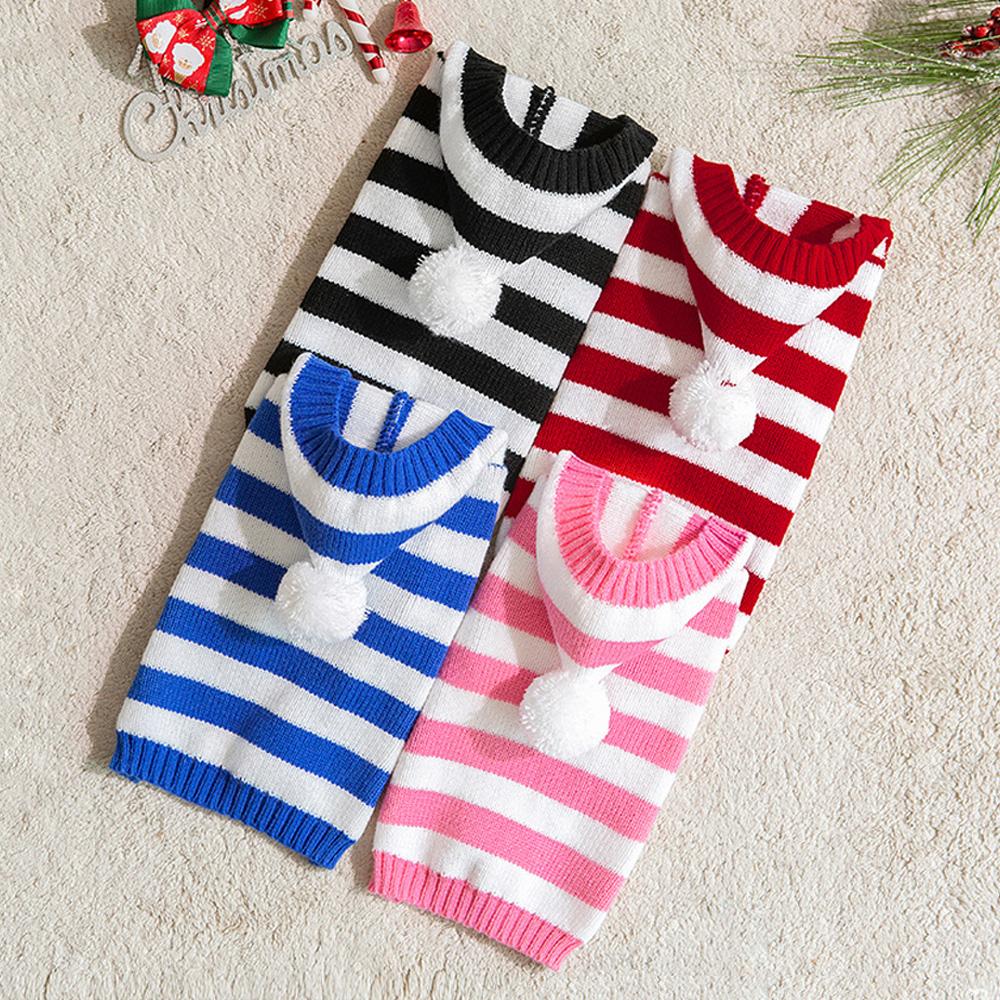 Klassischer Hunde Katzen Pullover Warm Winter Welpen Hunde Kleidung Mit Mütze Gestreift Weihnachtsjacke Mantel Mops Yorkies Yorkshire Kleidung