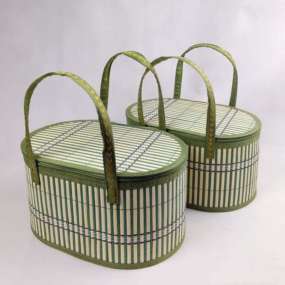 Pastoral Style Bamboo Braided Basket Handheld Sundries Snacks Basket for Home