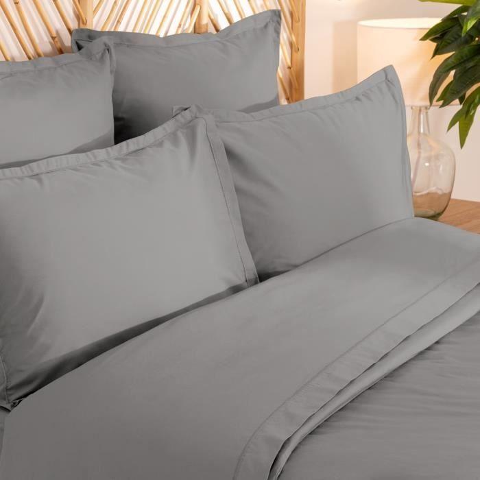 Housse De Couette + 2 Taies - Uni - Gris - 240 X 260 Cm - 100% Percale De Coton - Oeko-Tex®