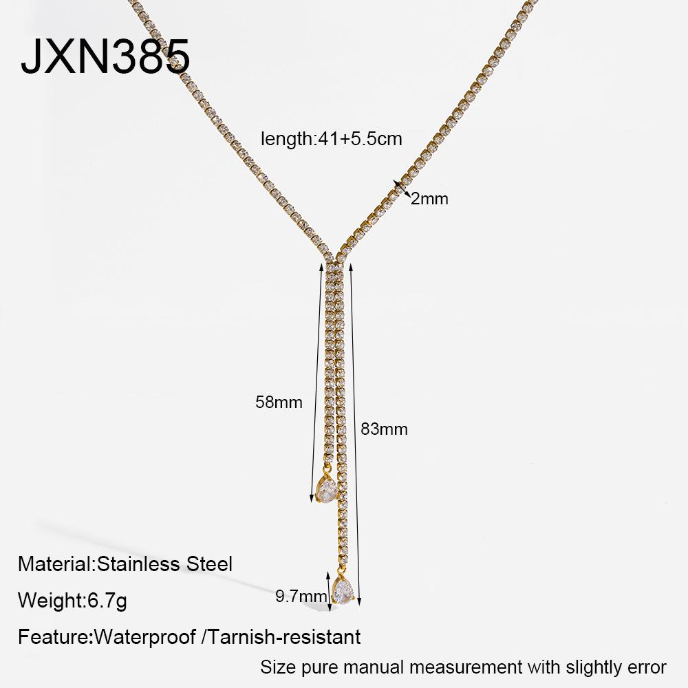 European and American plated 18K gold water drop zircon fringed pendant tennis chain stainless steel jewelry niche design necklace