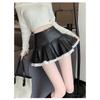 Hot Girl Leather Pleated Lace Skirt Autumn and Winter High Waist Versatile Hip-covering A-line Skirt Pants