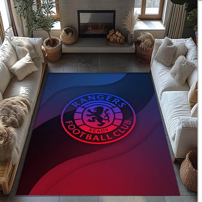 Rangers FC Soccer Football Pattern Soft Area Rug Non Slip Indoor Floor Carpet Sports Decor Mat for Bedroom