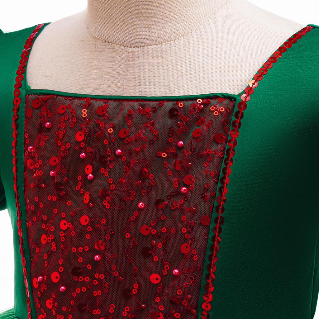 Kids Girls Santa Claus Xmas Elf Princess Sequins Tutu Dress Children Christmas New Year Cosplay Costumes Kindergarten Performance Role Play Outfit