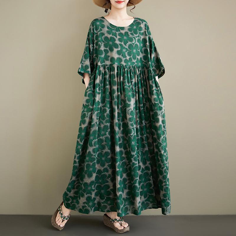 DIMANAF New 2026 Summer Women Plus Size Vintage Lady Long Dress Loose Oversize Maxi Floral Print Cotton Beach Dresses