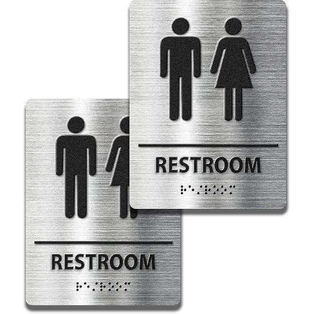 ADA-Mark Modern Restroom Sign for Business - 2PK ADA Compliant Braille Bathroom Sign with Easy tallation - 6" W x 8" H