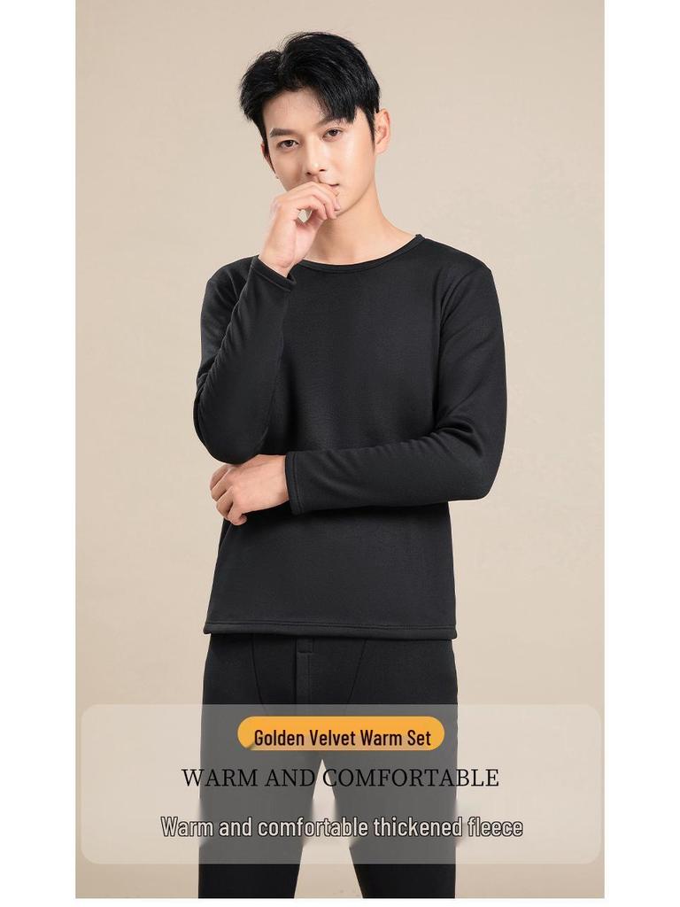 Unisex Golden Velvet Dickes Thermounterwäsche-Set - Rundhals-Oberteil & Warme Hose für Herbst/Winter