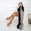 Fashion FHC 20CM Heel Sexy Pole Dancing Shoes,Unisex Flock Thigh High Boots,Round Toe,Women Platform Over The Knee Botas,Grey,Khaki,