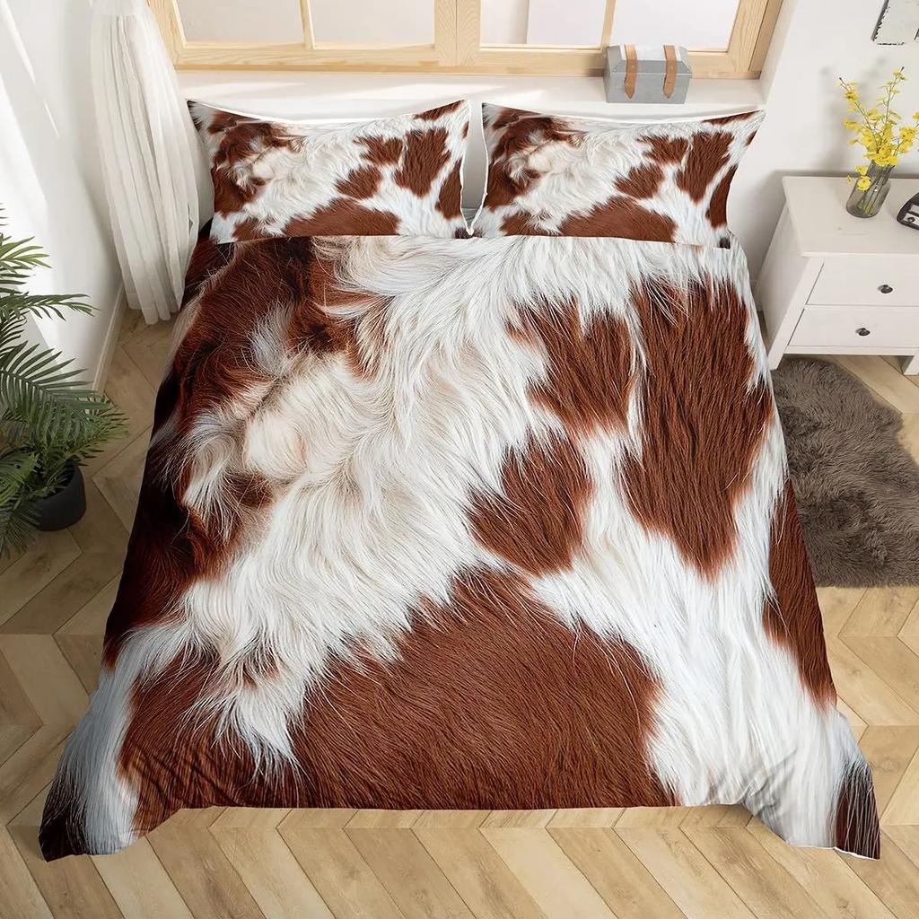 Cowhide Bedding Set Patchwork Cow Print Comforter Cover Farm Animal Duvet Cover Western Cowboy Farmhouse Polyester Quilt Cover