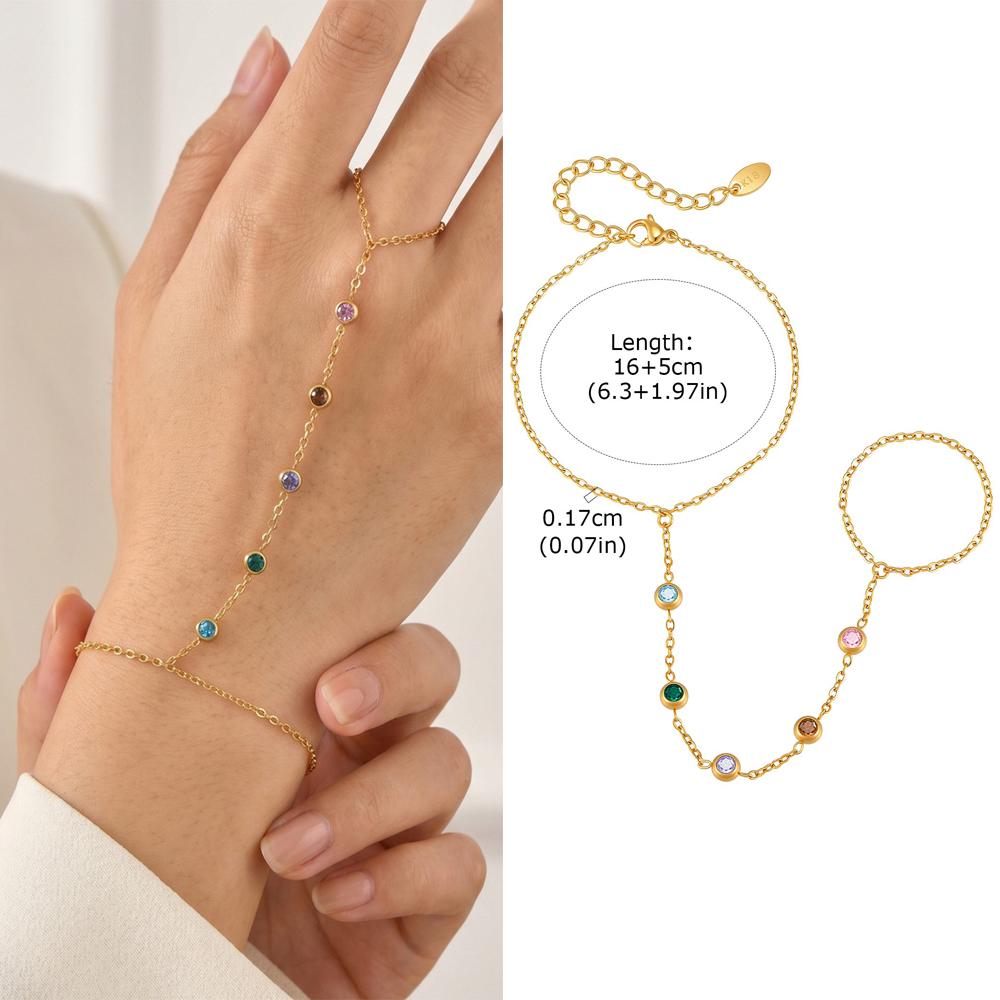 Luxury Minimalist Gold Plated Thin Chain Finger Ring Hand Chain Bracelets for Women, Party Elegant Stainless Steel Jewelry