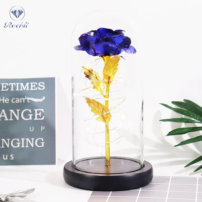 Gold Foil Rose Eternal Flower Glass Cover Gift for Valentine's Day, Christmas, New Year