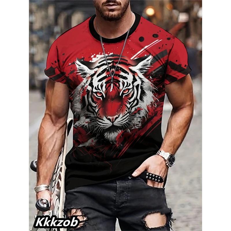 Mens Lion Print Short Sleeve O-Neck T-Shirt Soft Breathable Casual Wear Outdoor Activities Sports Loose Oversized Tops