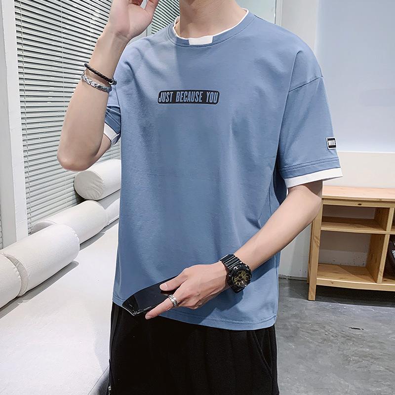 

Футболка с коротким рукавом, мужская повседневная свободная футболка с круглым вырезом, поддельная футболка из двух частей XXXXL