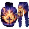 Spring Autumn Fashion Casual Men's Hoodies Set 3D Animal Lion Cross Printing Sweatshirts Sweatpants 2 Piece Set Men Clothing Suit