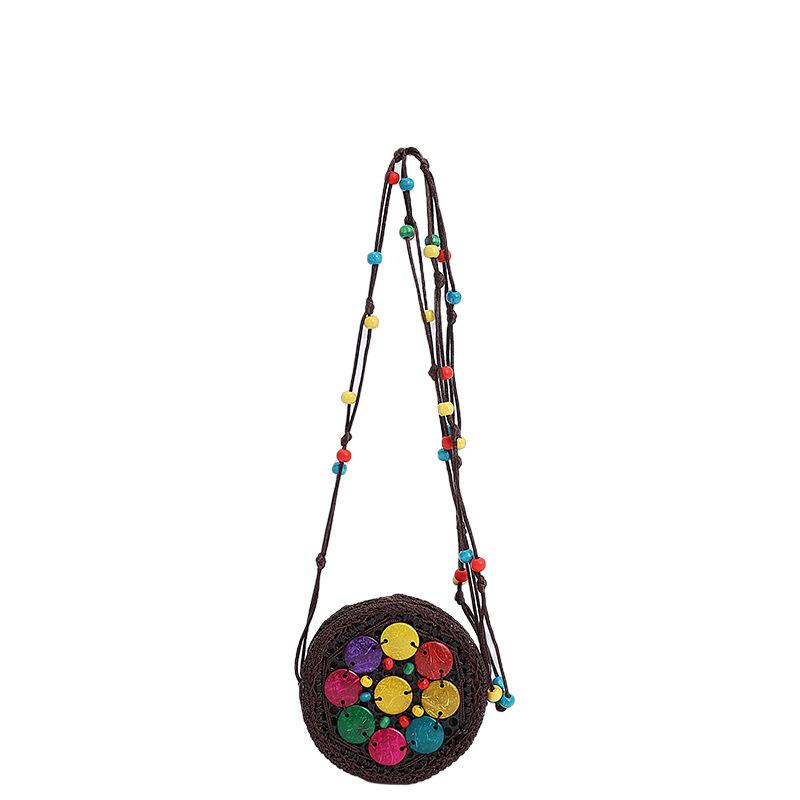All-match Cloth Ethnic Style Crossbody Bag Coconut Shell Retro Handmade Weave Bag Geometric Handbag Bohemian Shoulder Bag Women