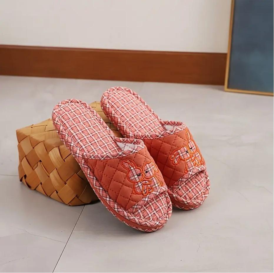 

Silent slippers cute rabbit pure cotton three-layer thick cloth bottom cartoon indoor non-slip silent slippers красный