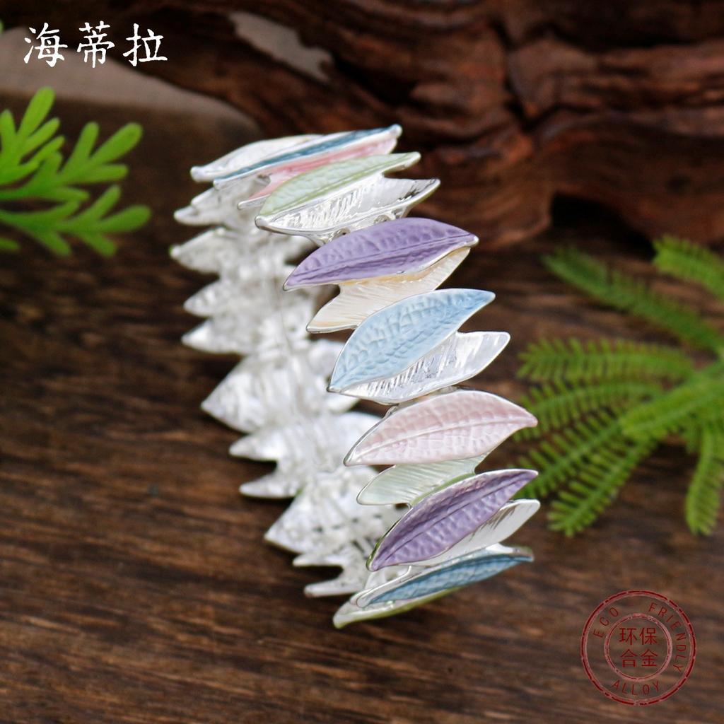 Neues Emaille geometrisches Blatt elastisches Armband, Damenmode hochwertiges Blatt vielseitiges Armband