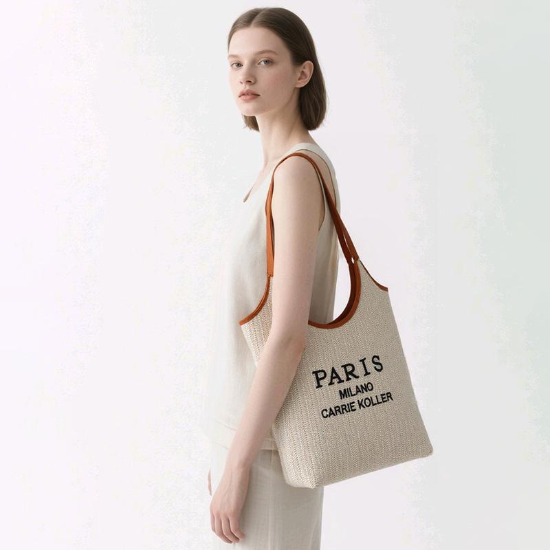 Country Style Women's Summer Straw Tote – Large Capacity Woven Bag with Embroidered Letters for Beach & Commuting