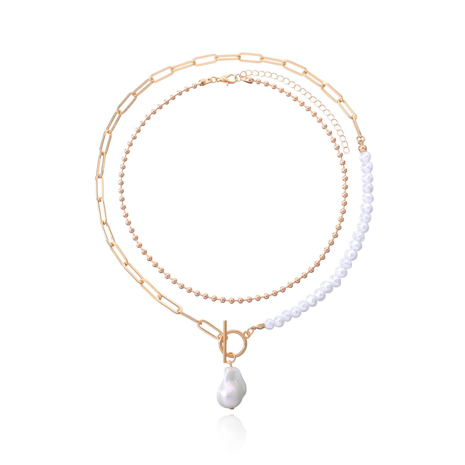 Европейский и американский темперамент короткое специальной формы жемчужное ожерелье с подвеской женское креативное трендовое двухслойное ожерелье из круглых бусин