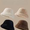 1 Fluffy Fur Fisherman Hat for Women Winter Plush Ear Protection Cap Windproof Warm Bucket Hat for Outdoor Cycling Hiking Travel