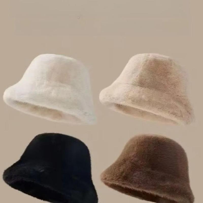 1 Fluffy Fur Fisherman Hat for Women Winter Plush Ear Protection Cap Windproof Warm Bucket Hat for Outdoor Cycling Hiking Travel
