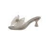Bow summer with transparent fairy wind sexy 2025 new crystal high heel transparent cool slippers outer wear women