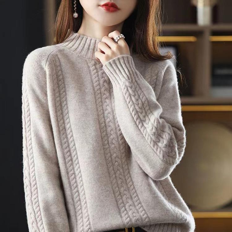 Autumn and Winter Women's Pullover Sweater Women's Inner Layer Bottom Shirt Semi High Neck Knitted Sweater