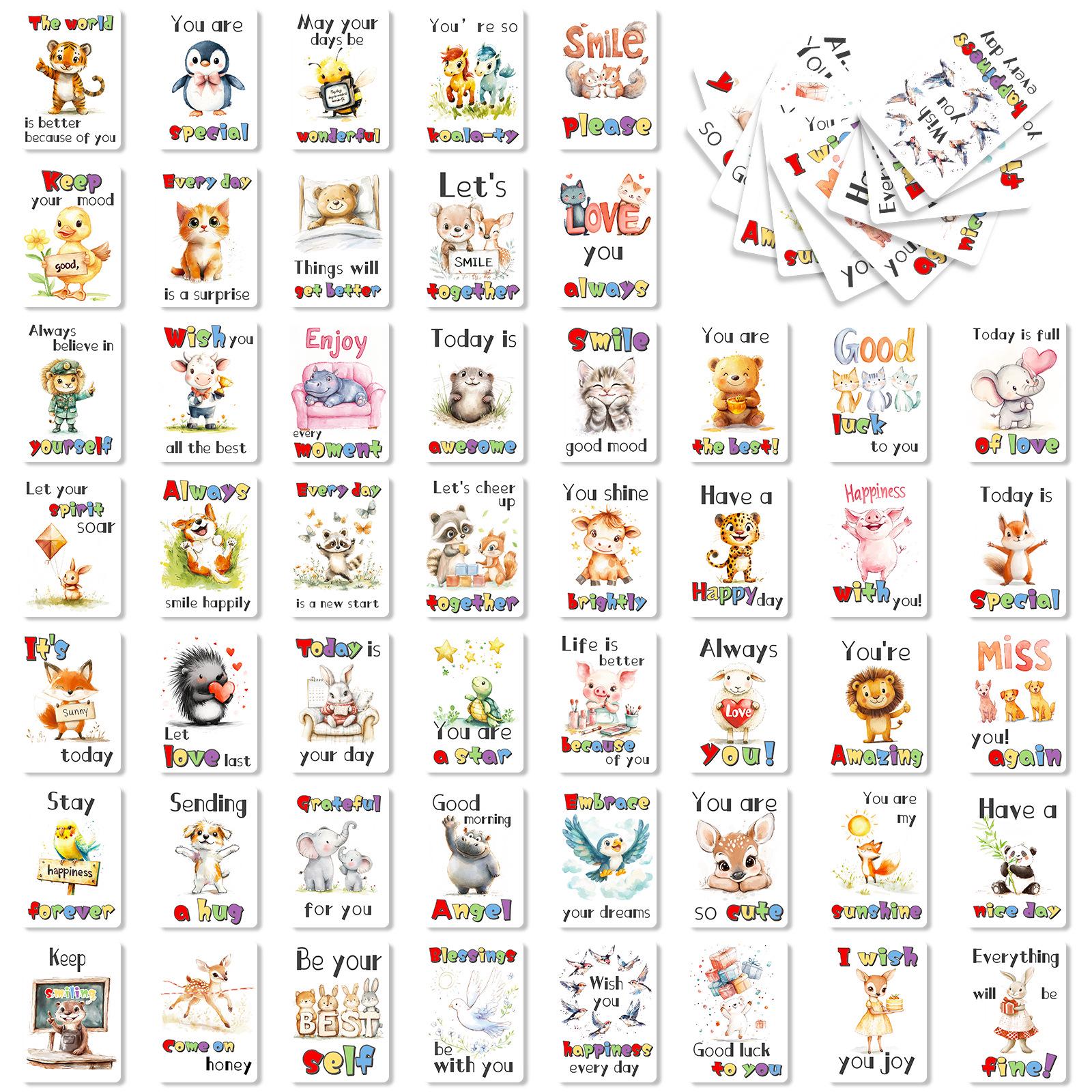 50 Sheets: Cross-border Hot-Selling Cartoon Animal Greeting Cards for Family & Friends