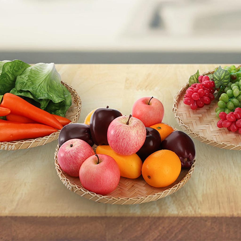 Handmade Bamboo Woven Basket Tray,Flat Wicker Round Fruit Basket Woven Food Storage Shallow Tray Decorative Serving Tray Wall