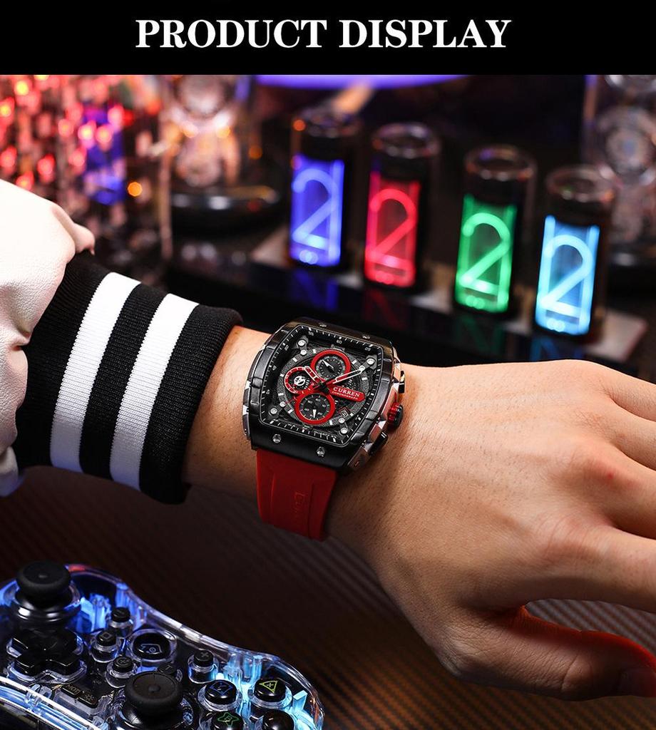 Curren 8442 Men's Quartz Watch, Six-Hand Dial, Rubber Strap, Fashion Sport Design