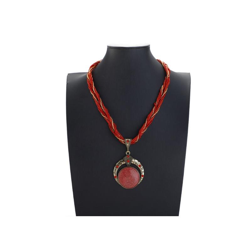 El Yapımı Dokuma Pirinç Boncuk Kolye Bohem Vintage Yuvarlak Değerli Taş Kolye Rahat Unisex Boyun Aksesuarları