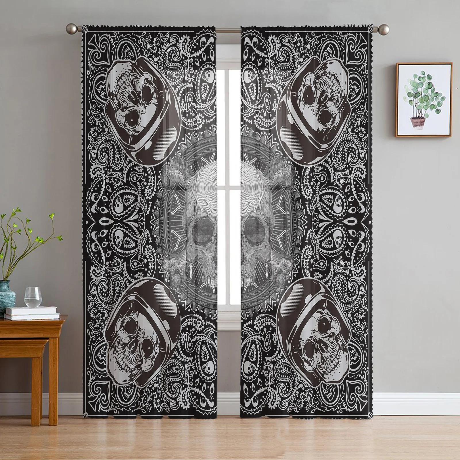 

Indian Boho Paisley Chiffon Texture Sheer Drapes for Living Room Bedroom Home Decoration Window Voiles Netting Drapes Curtain Decor W135 x H115cm x1&Rod Pocket