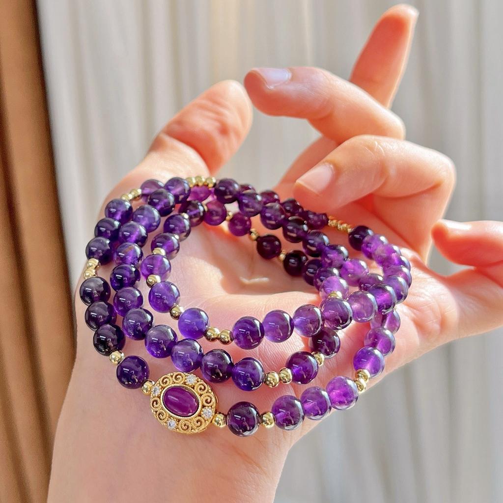 6Mm Autumn And Winter Natural Royal Amethyst Design Multi-Circle Bracelet Bracelet