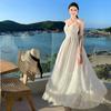 Temperament Lace White Dress Women's Summer Seaside Vacation Waist Suspender Skirt Backless Beach Skirt Fishing Dating Skirt