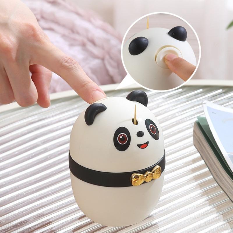 

Automatic Toothpick Dispenser Bamboo Storage Organizer with Dustproof Cover Portable Cartoon Design for Kitchen and Dining Use