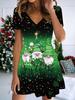 Fashion Women's V Neck Short Sleeve Christmas Snowman Printed  Dress Sex Short Skirt Dresses