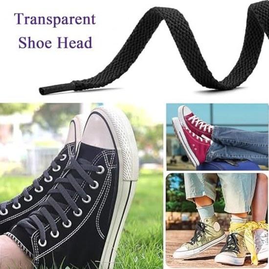 Ezfishoom Shoelaces Flat 2 Pairs (4 Pieces) 8mm Width Rubber Laces Plain Stylish Sneakers Athletic Shoes Sports Men Women