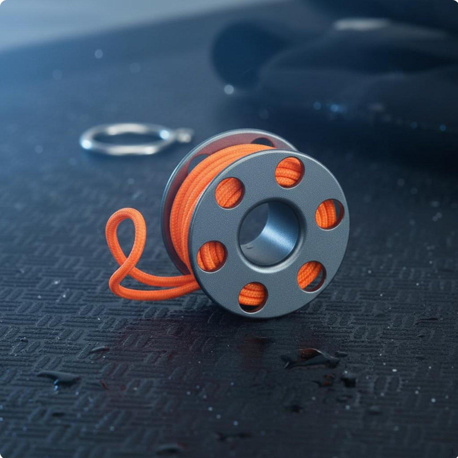 Mini Diving Reel Keychain GlowintheDark Line Aluminum Finger Spool Ornament Miniature Scuba Dive Grey-orange