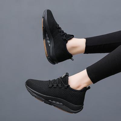 Flying Woven Dense Mesh Air Cushion Rocking Shoes Women's Mesh Sports Shoes Travel Shoes Platform Student White Shoes