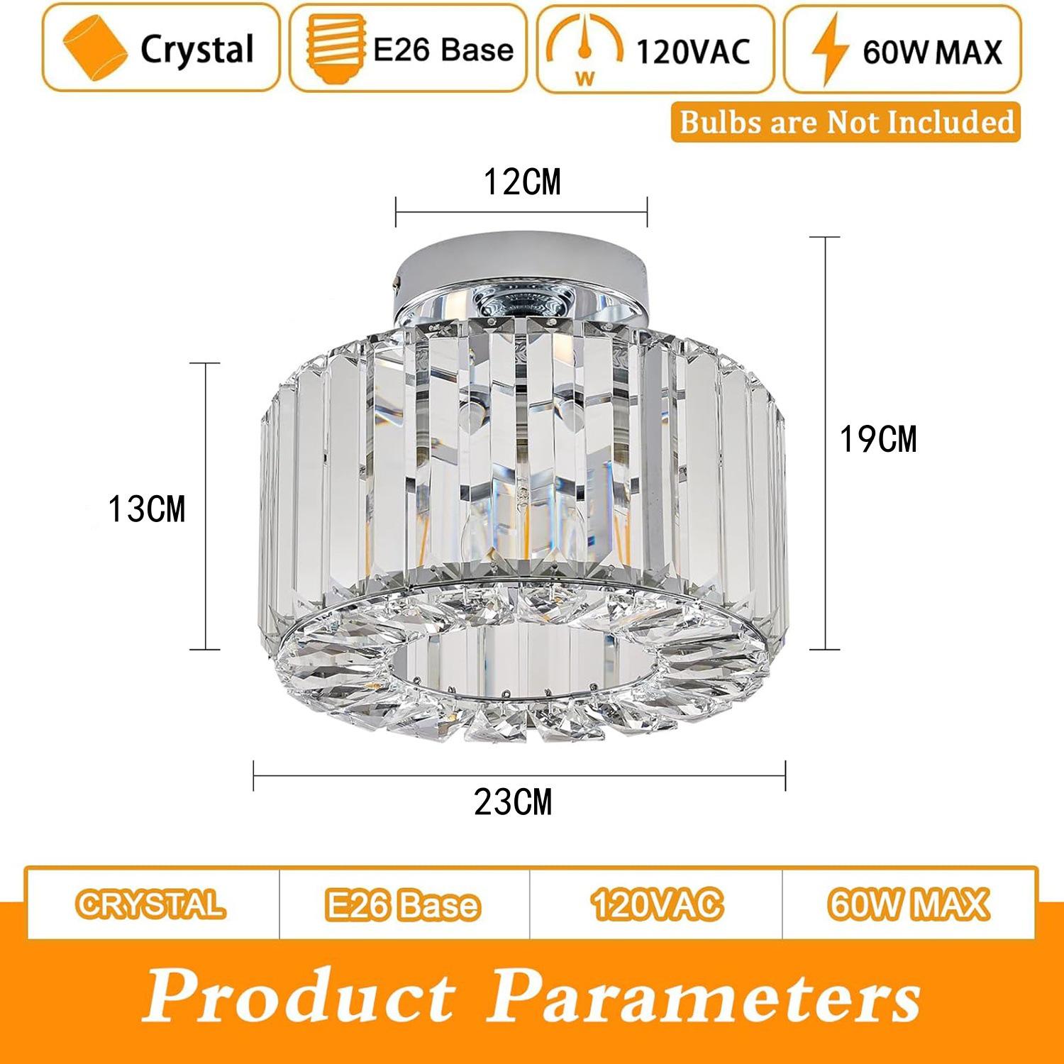 

Modern Round Crystal Ceiling Lamp for Living Room, Bedroom, Kitchen, Hallway, and Entrance Without Bulb