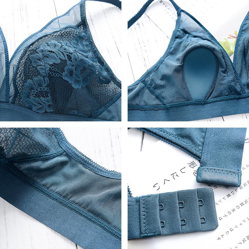 Sexy Wireless Bras for Women Ultra Thin Lace Bralette Deep V Plunge Bra