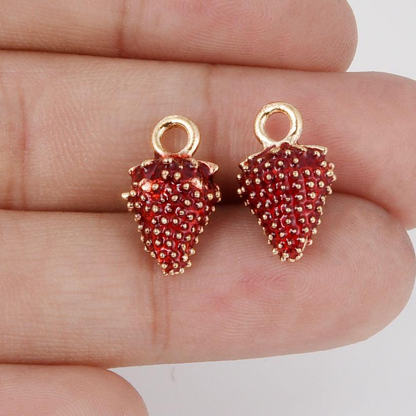 10pcs Cute Strawberry Pendant Charm Enamel Charms For Jewelry Making Supplies Fruit Accessories Handmade Materials DIY Breloque