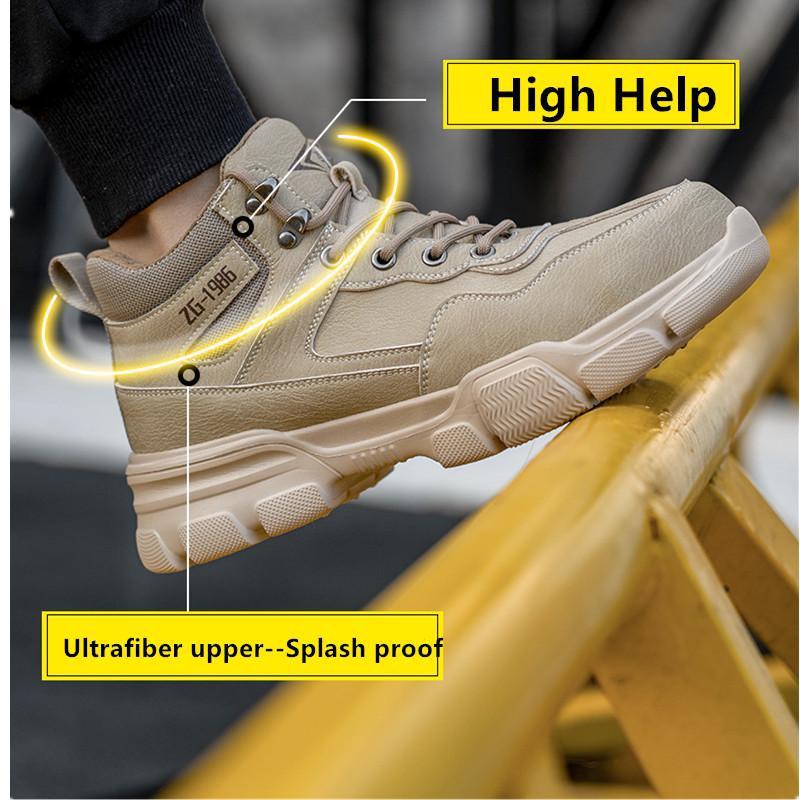 High Top Safety Shoes Men's Lightweight Steel Toe Work Boots Wear-resistant Protective Shoes
