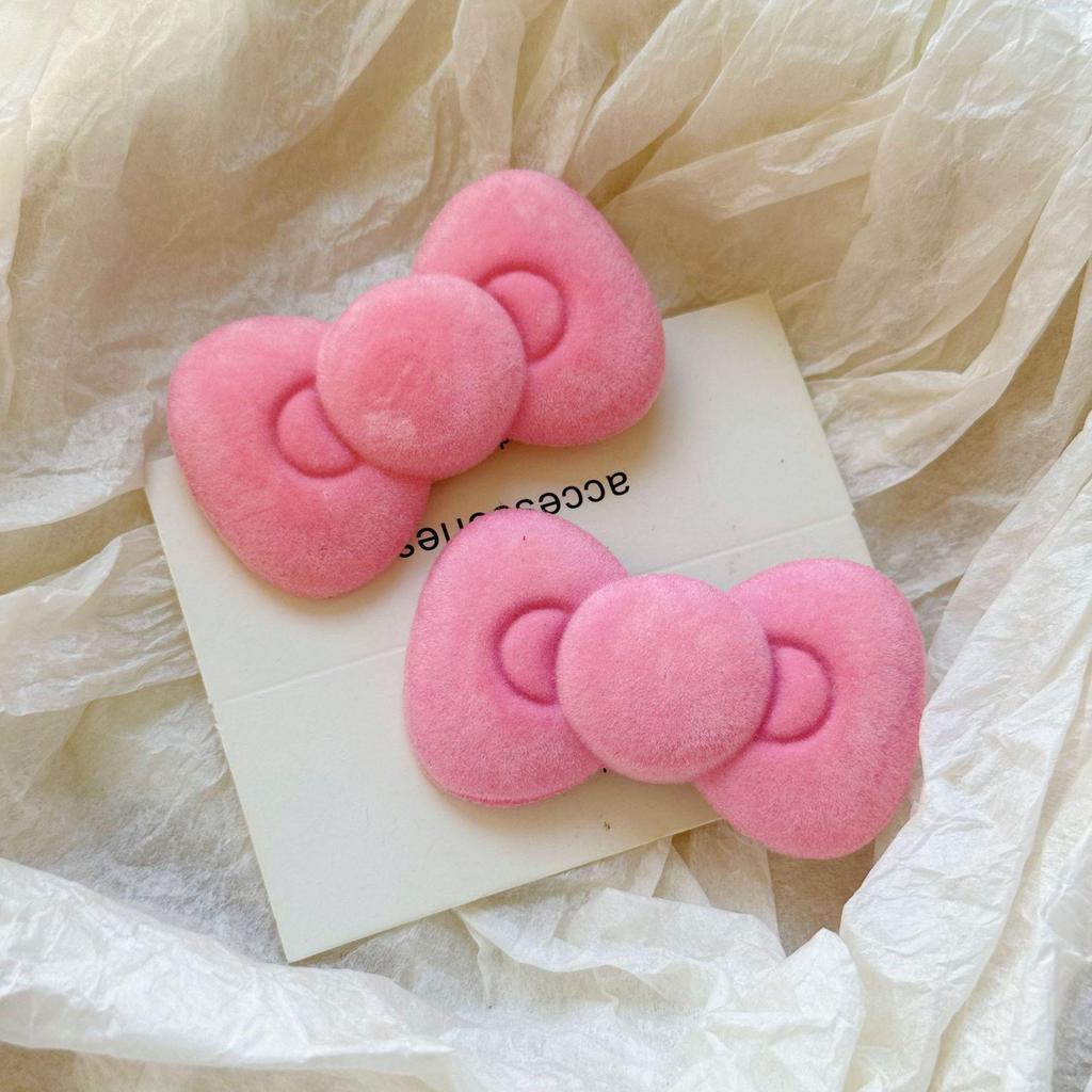 Large Pink Flocked Bow Hair Clip - Versatile Girly Bangs & Side Clip for Students