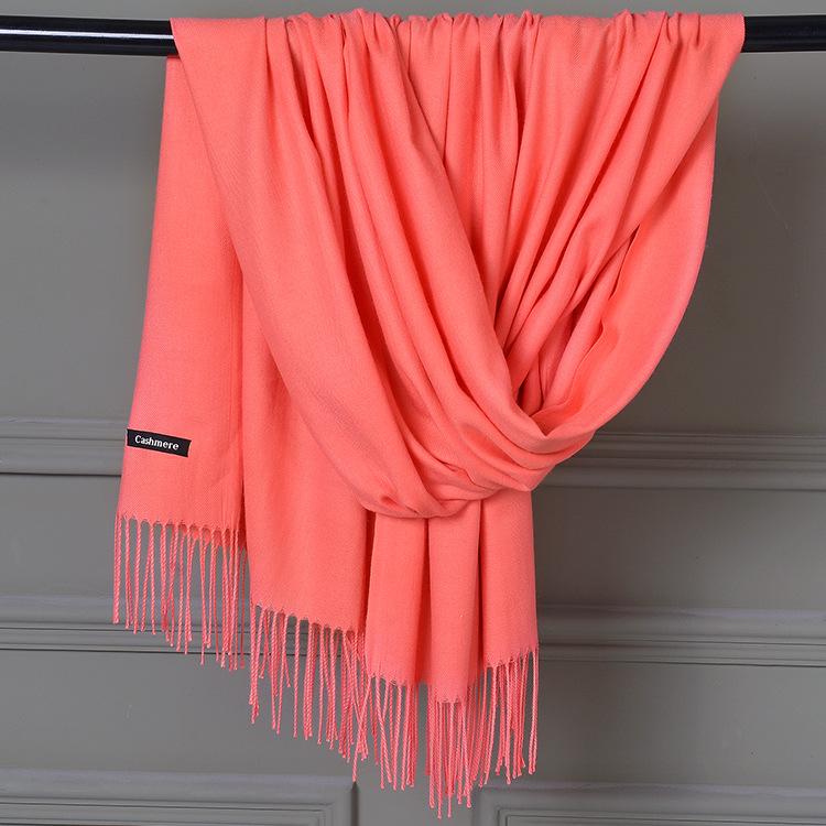 Imitation Cashmere Scarf - Solid Color, Warm Red & Navy Blue with Tassels, Perfect for Ladies' Winter Wear and Annual Meetings