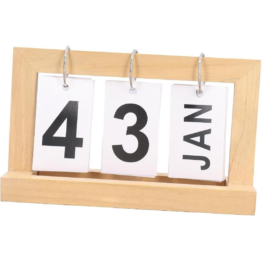 Desk Calendar Standing Flip, Flip Desk Calendar, Standing Flip Wooden Desk Calendar Nordic Vintage Large Display Wooden Flip Calendar for Office