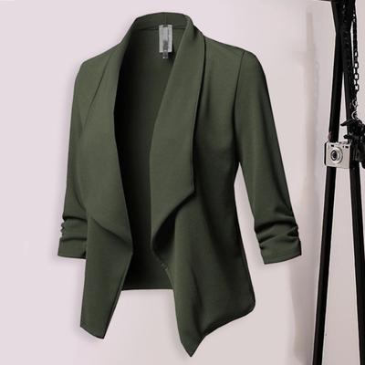 Women Business Blazer Open Stitch Cardigan Three Quarter Sleeves Straight Lapel Solid Color OL Style Formal OL Style Loose Lady Business Coat