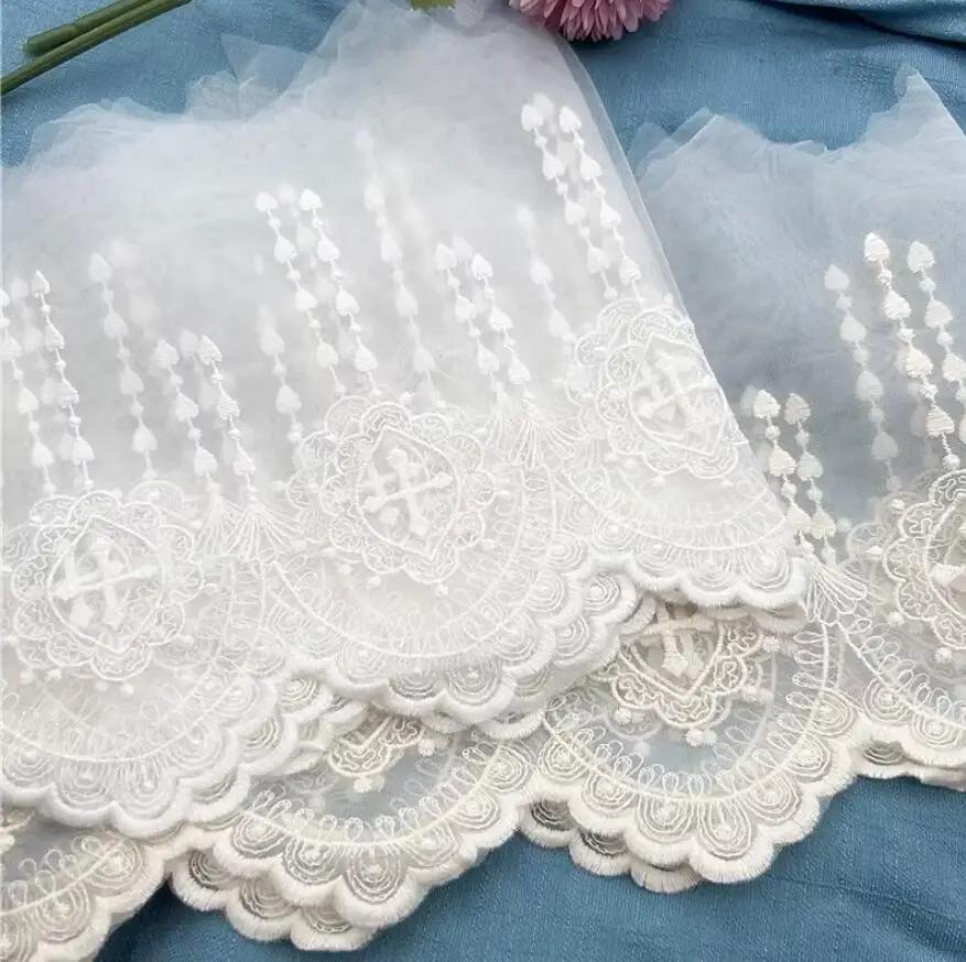 3Yards(2.7Meters)/lot 18cm Wide France Style Apricot/White Wave Edge Mesh Flow Heart Falling Holy Cross Embroidery Lace Trim DIY Clothing Accessories